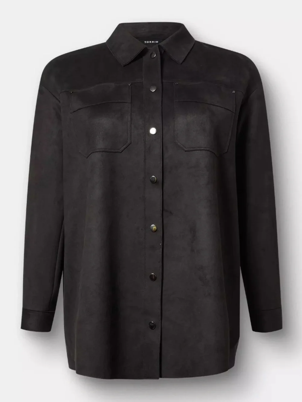 Shacket 2X Shirt Jacket Top Black Faux Suede Snap Front Overshirt Plus Size NWT
